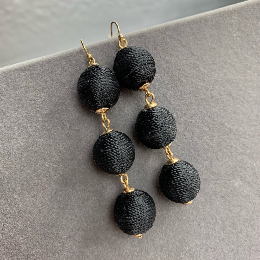 Black Tiered Drop Ball Statement Earrings